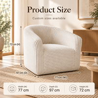Fauteuil d’appoint moderne à dossier incurvé enveloppant, velours côtelé doux et moelleux, assise profonde, tailles personnalisé