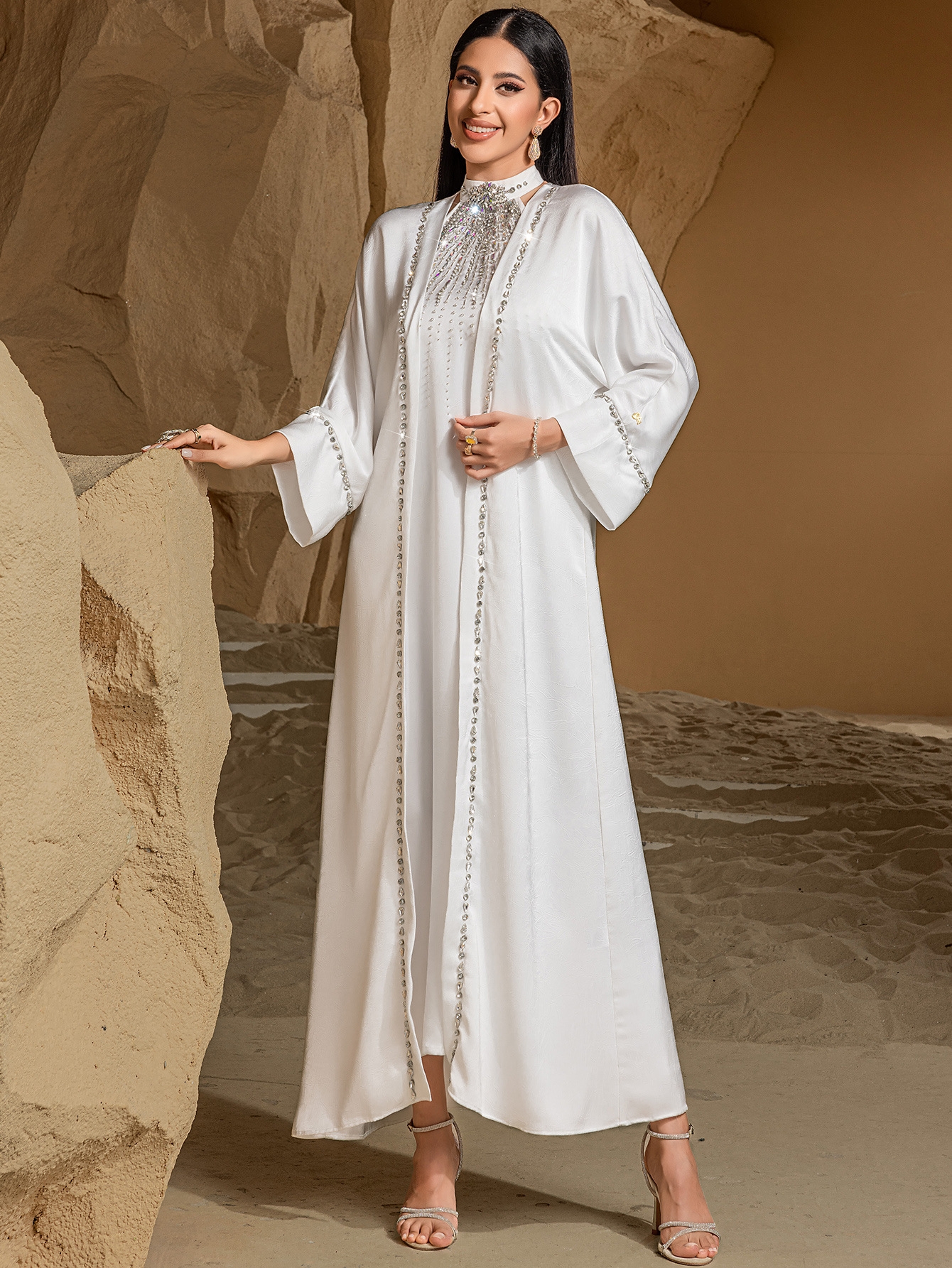 white kaftan dress Silk Dress, Mulberry Elegance made in Bali Approx Length Petite 135 cm J-261 White Two-piece Elegant Arabian