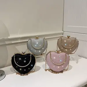 Customized Women Popular Peach Heart Handbags Luxury Diamond Bags Purses For Female Crossbody Bags tote bag For the party