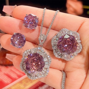 Refined Eco-friendly Copper 12*16/10*12mm Cubic Zirconia Necklace and <b>Earrings</b> <b>Set</b> Dainty Fashion Jewelry <b>Set</b> Floral Petal - Product Image 3