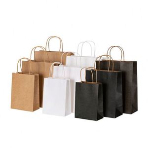 Sacs en papier kraft marron et blanc personnalisés avec logo imprimé, avec poignée, pour la vente en gros - Product Image 1