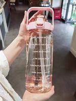 Bouteille d'eau à paille grande capacité pour étudiant, 2000 ml, écologique, sportive, en plastique, pour l'été