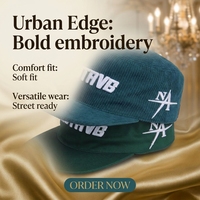 Casquette plate homme rétro en cuir vert foncé avec sangle personnalisée et logo brodé en relief, en coton doux