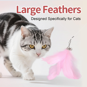 Hot Sale Retractable Cat Wand Toy with Wooden Handle <b>Bell</b> and Replaceable Feather Head for Cats and Kittens - Product Image 4