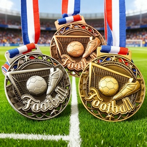 Medalla Deportiva Personalizada con Logotipo 3D Dorado para Fútbol, Maratón y Carreras, con Cinta, Venta al Por Mayor - Product Image 1