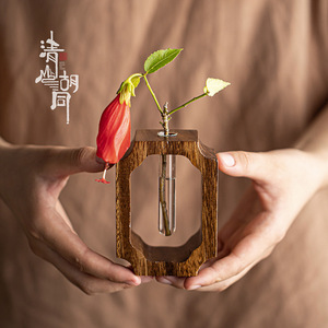 Walnut Wood Flower <b>Vase</b> Solid Wood <b>Small</b> <b>Vase</b> Tea Ceremony Accessory Hydroponic Ornament Irregular Shape Floral Display - Product Image 2