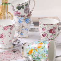 Ensemble de tasses à café en céramique de haute qualité, design floral, en porcelaine fine, avec finition émaillée, style nordique, personnalisable, idéal comme cadeau créatif.