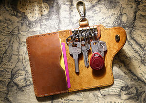 Porte-clés de voiture en cuir de luxe multifonction avec bouton de taille et anti-perte avec porte-cartes de 6 à 8 clés et porte-clés - Product Image 4