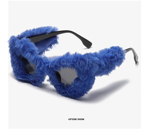 Furry Party Glasses Winter Sunglasses Unisex Fashion Cat-Eyed UV400 Full Rim <b>Square</b> <b>Frame</b> Light Weight Outdoor Cross-border - Product Image 6