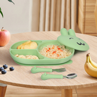 Eversoul Nouvel Arrivage ODM Multifonctionnel Produits d'Alimentation pour Enfants Assiette en Silicone pour Bébé avec Cuillère et Fourchette en Acier Inoxydable