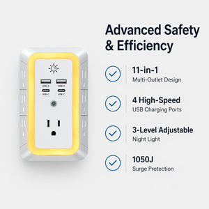 Multiprise avec protection contre les surtensions, 7 prises électriques, 4 ports <span class=keywords><strong>USB</strong></span>, <span class=keywords><strong>adaptateur</strong></span> mural 3 faces - Product Image 3