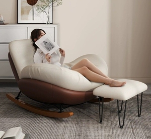 Elegante Silla Mecedora Moderna Tapizada con Cojines Gruesos, Base de Madera, Cómoda Silla Reclinable Extensible para Sala de Estar - Product Image 2