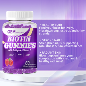 Gummies à la biotine en marque privée OEM, force maximale pour la croissance des cheveux, biotine 10000mcg, gummies véganes pour les cheveux, la peau et les ongles, 3 en 1 - Product Image 2