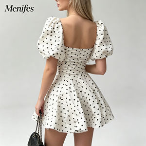 <span class=keywords><strong>Robe</strong></span> mini évasée rétro personnalisée pour femme, à pois, épaules dénudées, manches bouffantes, taille froncée, idéale pour les soirées cocktail <span class=keywords><strong>et</strong></span> sorties nocturnes - Product Image 2