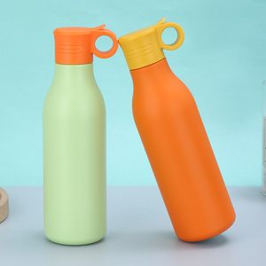 New Style Colorful 550ml <b>Flask</b> Stainless Steel Water Bottle <b>With</b> Folded <b>Straw</b> Lid Handgrip Sports - Product Image 5