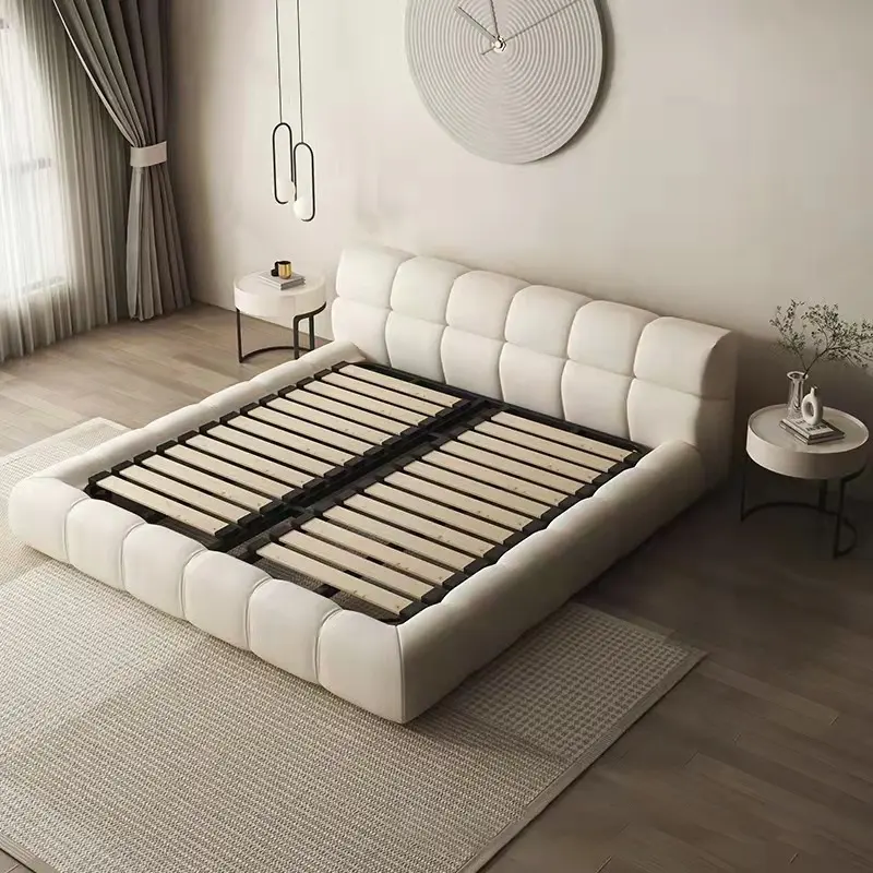 Atunus italiano Nórdico Nuvem Camas Quadro Tufados Duplo Branco Cama novo design Tecido Plataforma de madeira queen size quarto moderno cama