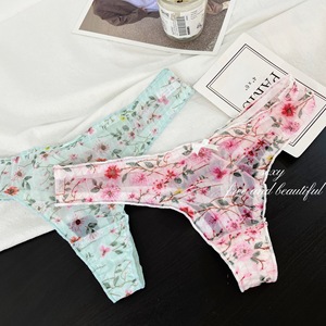 Nouvelle culotte string sexy en dentelle imprimée, transparente, taille basse, motif floral pivoine, avec nœud, respirante, pour femme - Product Image 2