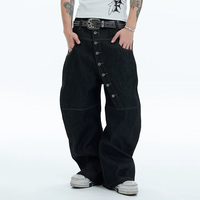 Pantalons en denim vintage pour hommes, coupe ample personnalisée, coton de haute qualité, jambe droite, jeans en denim à boutons