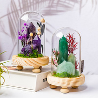 Bestseller Kristallspitzen-Obelisk Terrarium Natürlicher Edelsteinturm in Glaskuppel mit Konserviertem Blumenmoos zur Dekoration und als Geschenk