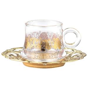 Set regalo Qian Hu Set da tè turco tazze da caffè in vetro arabo di lusso sublimazione con decorazione vassoio in metallo piatto dorato - Product Image 5