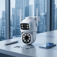 Kamera PTZ Nirkabel Lensa Ganda 2MP+2MP untuk Rumah, IP66 Tahan Air, CCTV Keamanan, Sensor CMOS, Penglihatan Malam 360, O-KAM Pro H.265