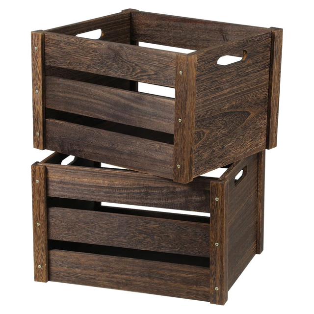 Large Wooden Crate Box Wooden Crates for Storage Rustic Handmade with Handles Durable Wooden Crates for Display