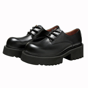 Chaussures à lacets en cuir de vachette pour hommes avec plateforme à talon épais, bout fermé, légères et respirantes pour toutes les saisons - Product Image 3