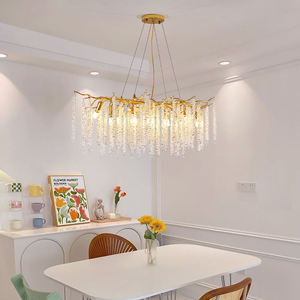 Salon art décoratif plafonnier branche d'arbre salon luxe or clair goutte de pluie lustre en cristal à vendre - Product Image 4