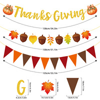 Guirlande décorative transfrontalière de Thanksgiving en papier pailleté, motif feuille d'érable, chêne et citrouille, pour décorations de fête d'automne