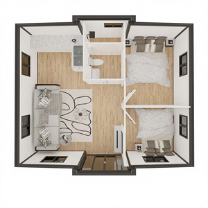 Casa Contenedor Expandible de 2 Dormitorios Lista para Usar, Casas Prefabricadas Modulares de Acero de 20 pies, Diseño Moderno para Apartamentos - Product Image 5
