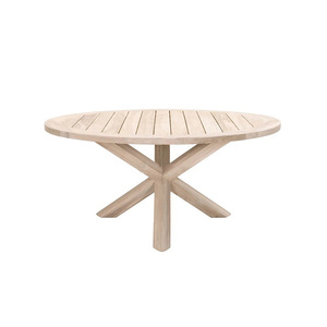 Set da Pranzo Moderno per Esterni con Tavolo Rotondo e 6 Sedie, Arredamento per Patio e Ristorante, Set da Pranzo in Legno di Teak Resistente alle Intemperie - Product Image 3