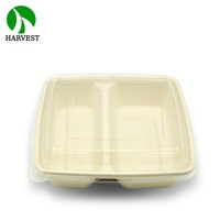 Contenant alimentaire moderne Harvest Restaurant, jetable, en bagasse, pour congélateur et micro-ondes, à 2 compartiments, avec couvercle, 1000 ml, étanche et anti-graisse