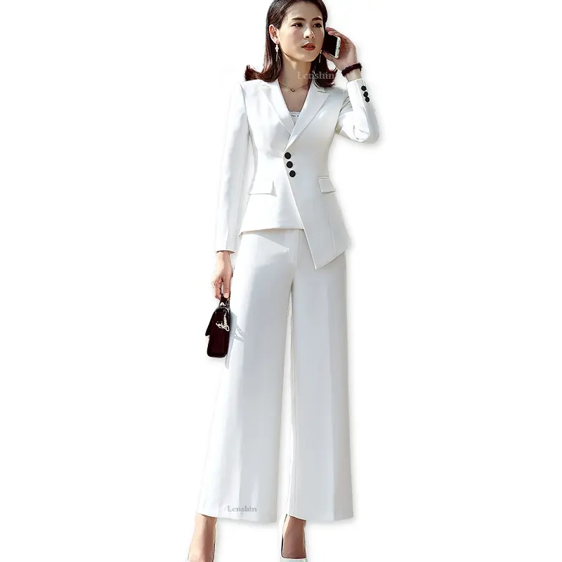 2-Piece Set Formal Pant Suit for Women Winter Work Wear Office Lady Uniform Style Business Jacket with Long Loose Pants