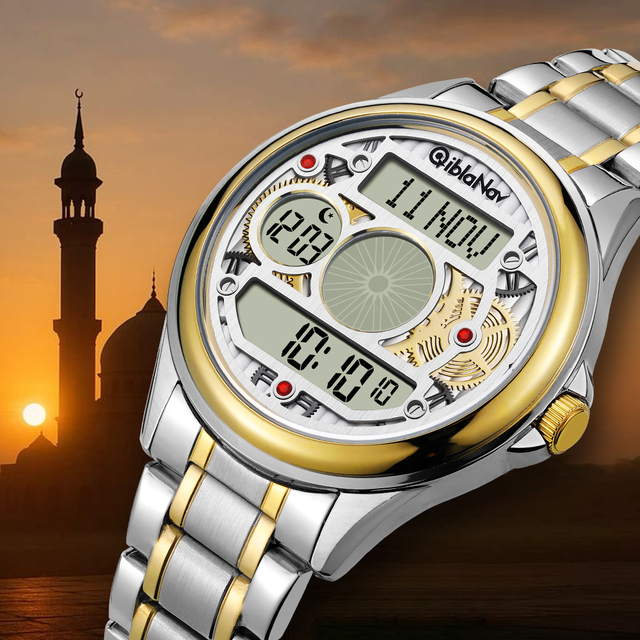 Islamic Arabic Azan Watch with Alarm 18mm Alfajr Watch Qibla Guide Islamic Prayer Adhan Fajr Alfajr Pilgrimage Clock Watch