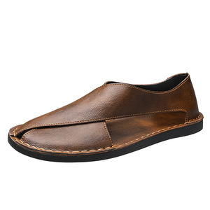 Sandales d'été sportives <span class=keywords><strong>grande</strong></span> <span class=keywords><strong>taille</strong></span> pour hommes, style transfrontalier très populaire, chaussures de conduite à enfiler en <span class=keywords><strong>cuir</strong></span> de vache véritable respirant - Product Image 1