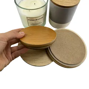 Custom Round Wooden Caps Covers Bamboo Lid For Cup Bottle Candle Jar Glass Container Lid