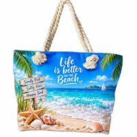 Sac fourre-tout de plage personnalisé en toile épaisse avec poignées en corde, impression numérique, grande capacité, sac à main pour les vacances d'été