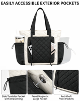 Sac fourre-tout matelassé léger pour femme, en polyester imperméable, avec fermeture éclair, pour ordinateur portable 15,6 pouces, idéal pour le travail, l'école et les voyages