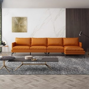 Ensemble de canapés en cuir européens modernes, luxe léger, en forme de L, avec chaise longue en tissu pour salon, meubles en bois - Product Image 3