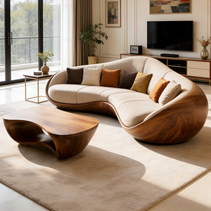 Nuovo Arrivo: Divano Sezionale in Legno Organico, Comodo e Imbottito, <span class=keywords><strong>Elegante</strong></span> Beige, per Appartamenti, Salotti e Uffici - Product Image 6