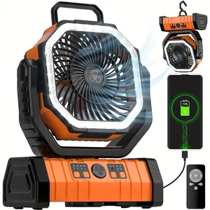 Houli ventilador portátil recarregável para pátio externo com luz LED, ventilador portátil recarregável para mesa de verão 20000mah