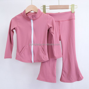 이잉 부티크 여자아이 귀여운 아동복 세트 도매 캐주얼 가을 단색 프린트 긴팔 요가복 - Product Image 6