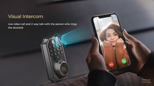 Mỹ phổ biến bàn phím truy cập máy ảnh intercom vân tay cửa chuông kỹ thuật số bàn phím thông minh khóa cửa kim loại bằng gỗ - Product Image 5