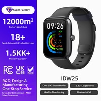 Montre connectée Android IDW25 avec écran TFT de 1,83 pouce pour appels, modes multisports, surveillance de la fréquence cardiaque et de l'oxygène sanguin