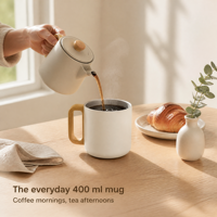 Mug à café en acier inoxydable 304 à double paroi, 400 ml, mug de camping, mug de voyage, poignées en bois