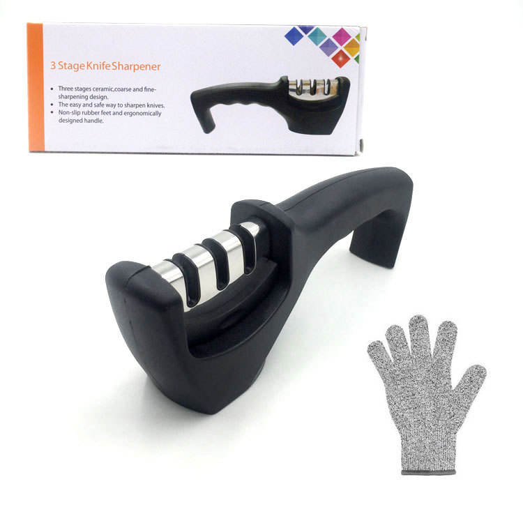 ที่ลับมีดสีดำ+กล่องสี+ถุงมือ