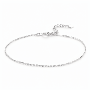Soft Curved OK Link White Pt950 Tiny Wrist Cord For Teen Girls Daily Minimal <b>Stack</b> Gloss Platinum Wrist Trinket - Product Image 1