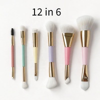 Pinceaux de maquillage double embout 12 en 6 professionnels en poils synthétiques pour l'application de fond de teint, anticernes et fard à paupières