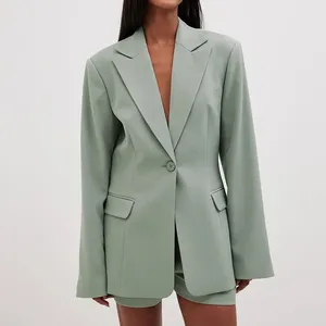Custom Mulheres Moda Casual Único Botão Plain Green Oversized Blazer Jacket