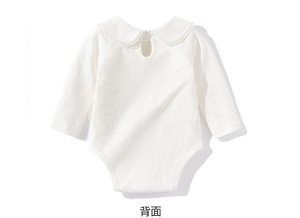 Venta al por Mayor <span class=keywords><strong>de</strong></span> Monos <span class=keywords><strong>de</strong></span> Invierno para Bebés Niñas Lanye, Blancos Lisos, 100% Algodón, Tejido <span class=keywords><strong>de</strong></span> Punto, Cuello con Botones, Manga Larga - Product Image 3